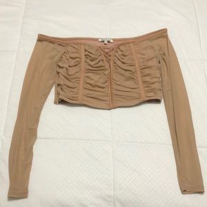 Tan off the shoulder crop top size Large.